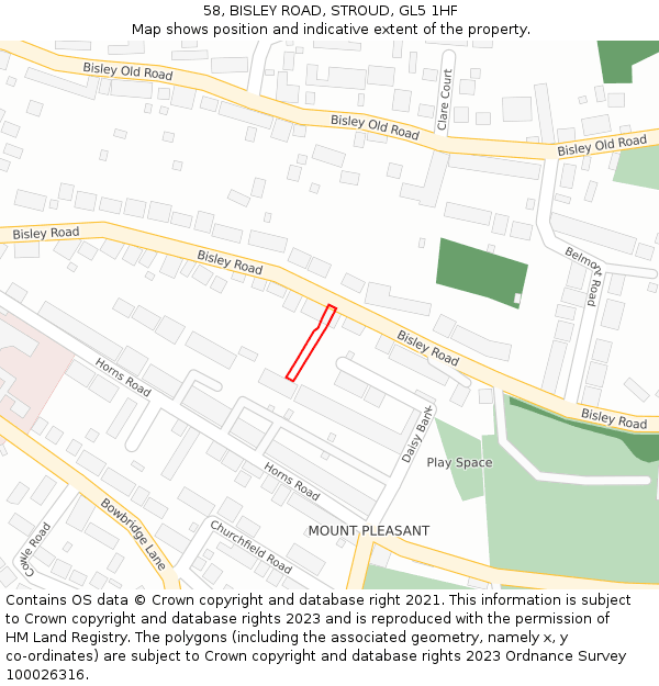 58, BISLEY ROAD, STROUD, GL5 1HF: Location map and indicative extent of plot