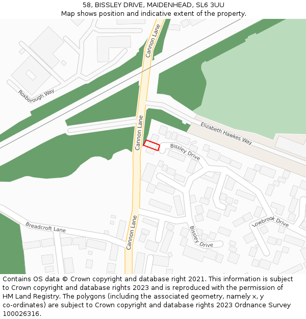 58, BISSLEY DRIVE, MAIDENHEAD, SL6 3UU: Location map and indicative extent of plot