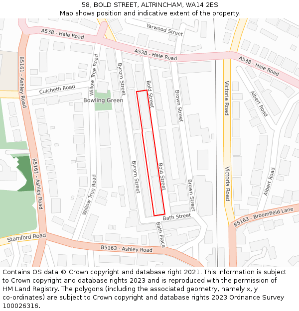 58, BOLD STREET, ALTRINCHAM, WA14 2ES: Location map and indicative extent of plot