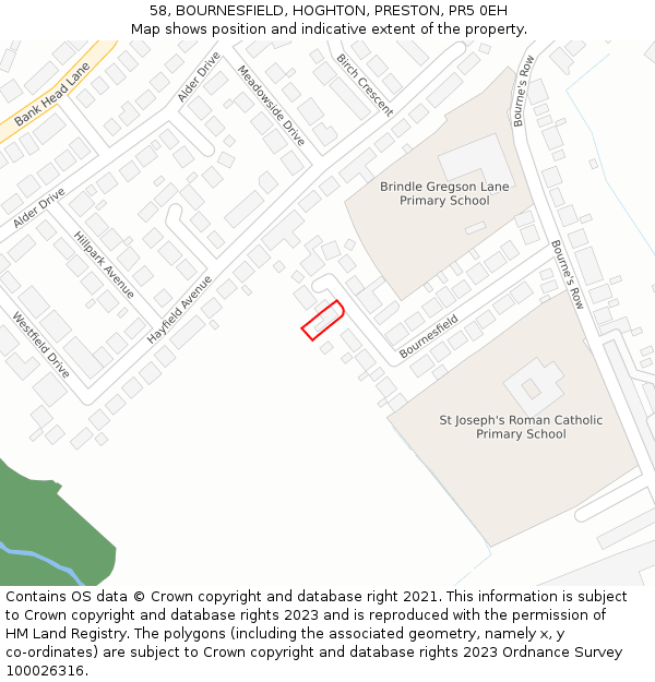 58, BOURNESFIELD, HOGHTON, PRESTON, PR5 0EH: Location map and indicative extent of plot