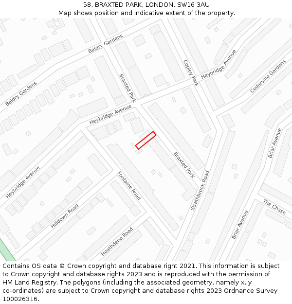 58, BRAXTED PARK, LONDON, SW16 3AU: Location map and indicative extent of plot