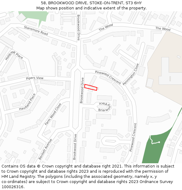 58, BROOKWOOD DRIVE, STOKE-ON-TRENT, ST3 6HY: Location map and indicative extent of plot
