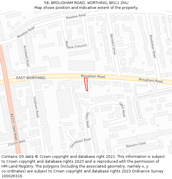 58, BROUGHAM ROAD, WORTHING, BN11 2NU: Location map and indicative extent of plot