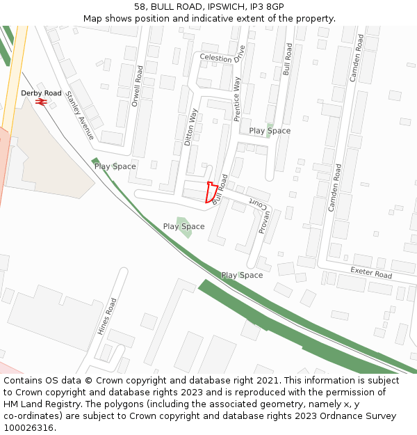 58, BULL ROAD, IPSWICH, IP3 8GP: Location map and indicative extent of plot