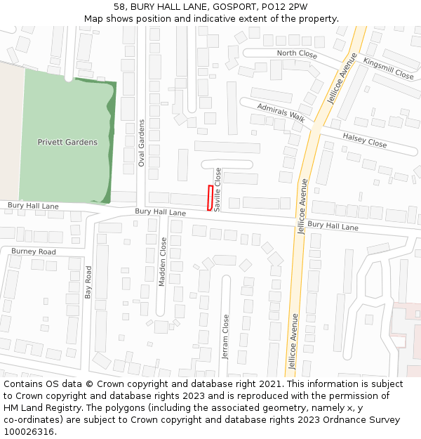 58, BURY HALL LANE, GOSPORT, PO12 2PW: Location map and indicative extent of plot