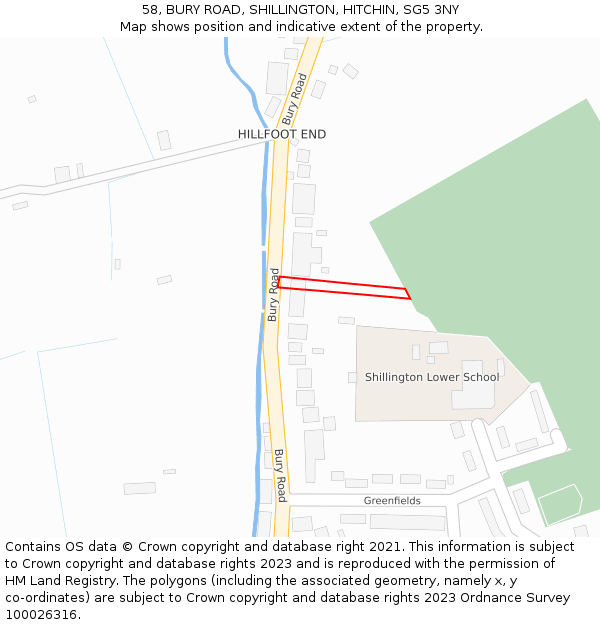 58, BURY ROAD, SHILLINGTON, HITCHIN, SG5 3NY: Location map and indicative extent of plot