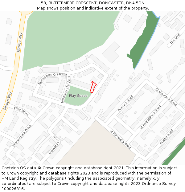 58, BUTTERMERE CRESCENT, DONCASTER, DN4 5DN: Location map and indicative extent of plot