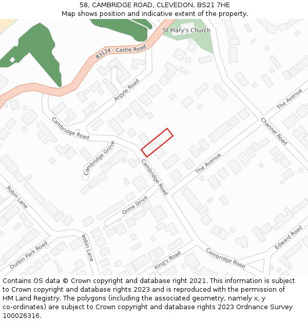 58, CAMBRIDGE ROAD, CLEVEDON, BS21 7HE: Location map and indicative extent of plot