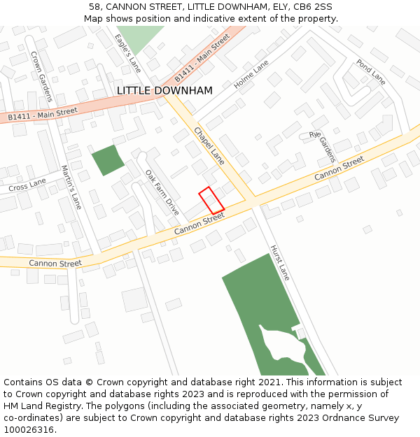 58, CANNON STREET, LITTLE DOWNHAM, ELY, CB6 2SS: Location map and indicative extent of plot