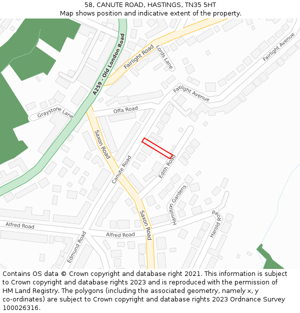 58, CANUTE ROAD, HASTINGS, TN35 5HT: Location map and indicative extent of plot
