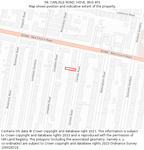 58, CARLISLE ROAD, HOVE, BN3 4FS: Location map and indicative extent of plot