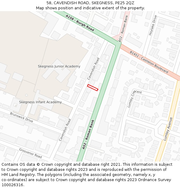 58, CAVENDISH ROAD, SKEGNESS, PE25 2QZ: Location map and indicative extent of plot