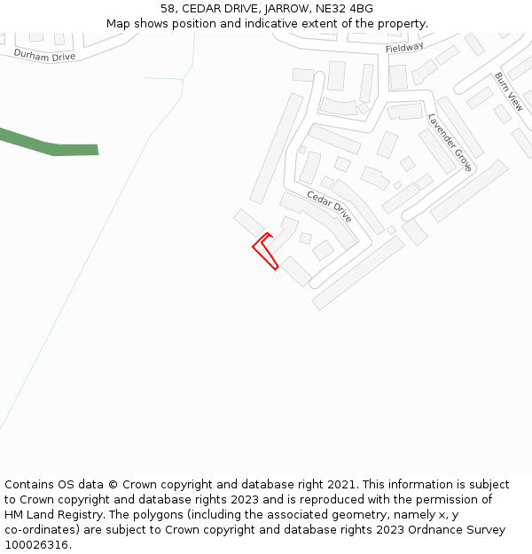 58, CEDAR DRIVE, JARROW, NE32 4BG: Location map and indicative extent of plot