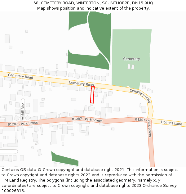 58, CEMETERY ROAD, WINTERTON, SCUNTHORPE, DN15 9UQ: Location map and indicative extent of plot