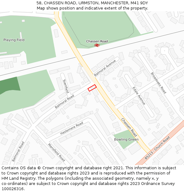 58, CHASSEN ROAD, URMSTON, MANCHESTER, M41 9DY: Location map and indicative extent of plot
