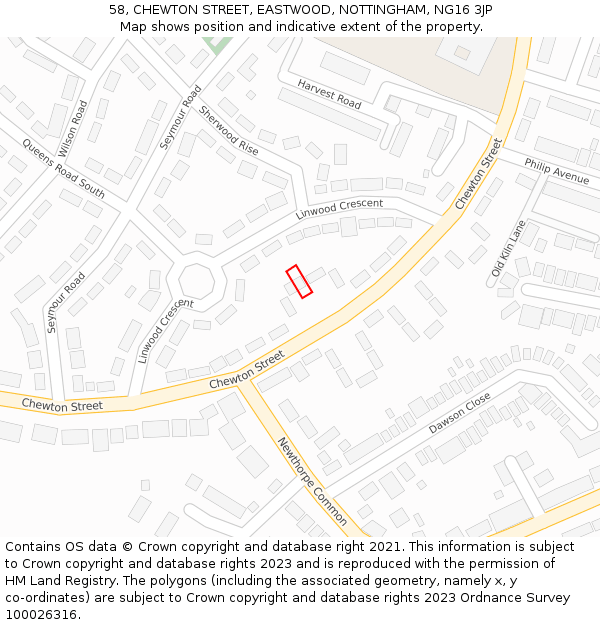 58, CHEWTON STREET, EASTWOOD, NOTTINGHAM, NG16 3JP: Location map and indicative extent of plot
