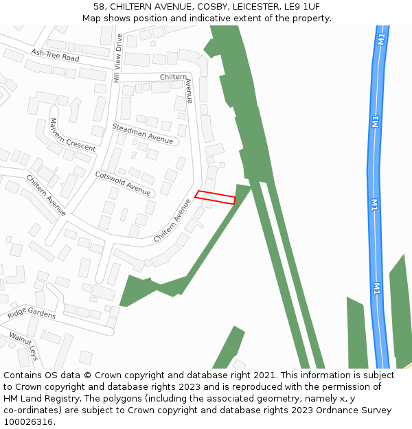 58, CHILTERN AVENUE, COSBY, LEICESTER, LE9 1UF: Location map and indicative extent of plot