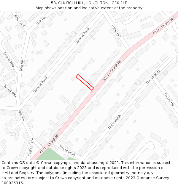 58, CHURCH HILL, LOUGHTON, IG10 1LB: Location map and indicative extent of plot