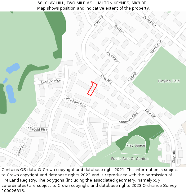 58, CLAY HILL, TWO MILE ASH, MILTON KEYNES, MK8 8BL: Location map and indicative extent of plot