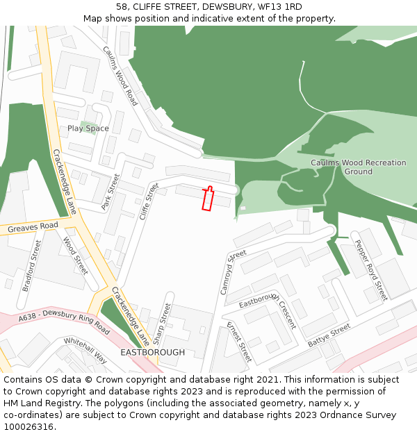 58, CLIFFE STREET, DEWSBURY, WF13 1RD: Location map and indicative extent of plot
