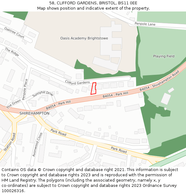 58, CLIFFORD GARDENS, BRISTOL, BS11 0EE: Location map and indicative extent of plot