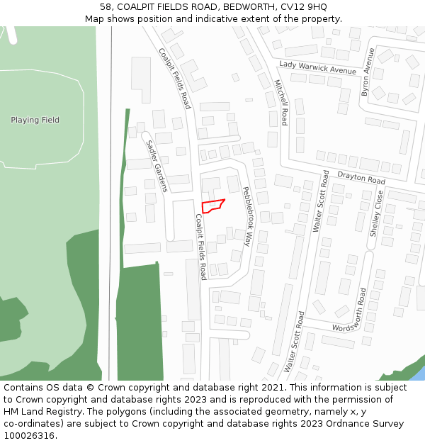 58, COALPIT FIELDS ROAD, BEDWORTH, CV12 9HQ: Location map and indicative extent of plot