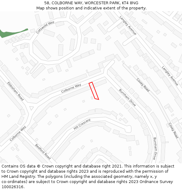 58, COLBORNE WAY, WORCESTER PARK, KT4 8NG: Location map and indicative extent of plot
