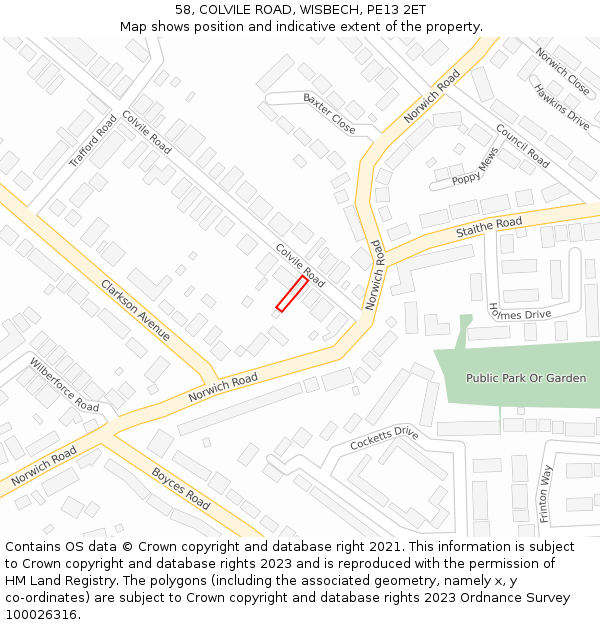 58, COLVILE ROAD, WISBECH, PE13 2ET: Location map and indicative extent of plot