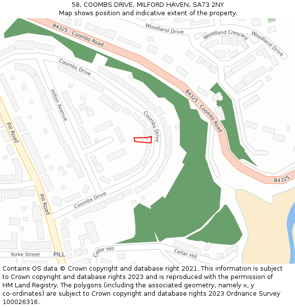 58, COOMBS DRIVE, MILFORD HAVEN, SA73 2NY: Location map and indicative extent of plot