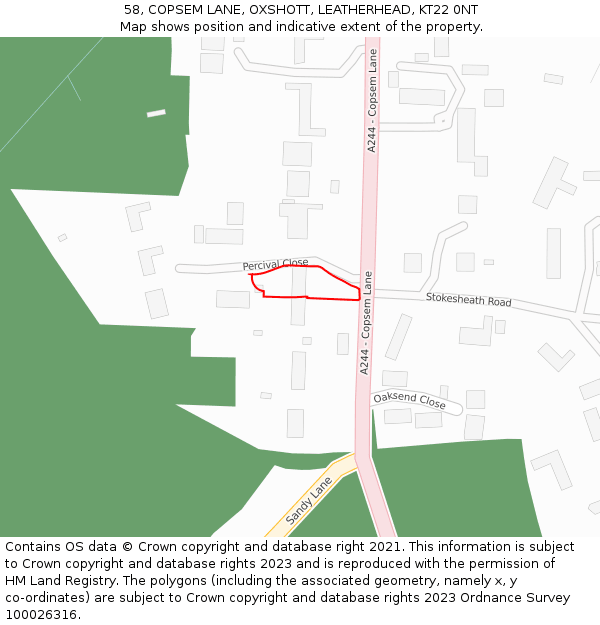 58, COPSEM LANE, OXSHOTT, LEATHERHEAD, KT22 0NT: Location map and indicative extent of plot
