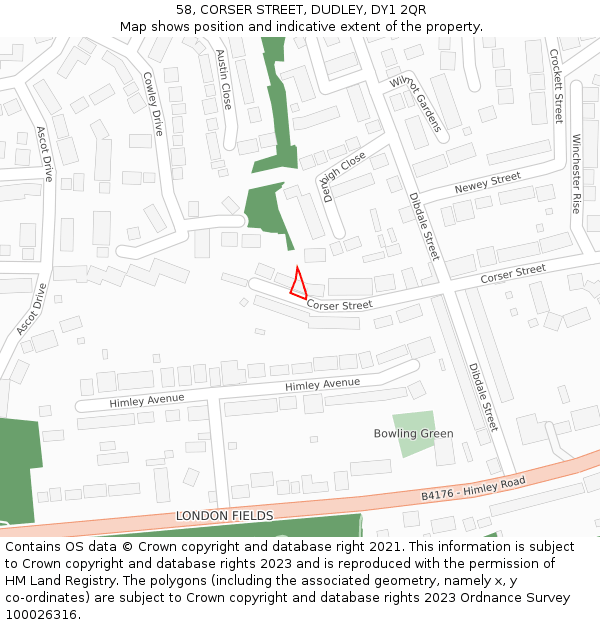 58, CORSER STREET, DUDLEY, DY1 2QR: Location map and indicative extent of plot