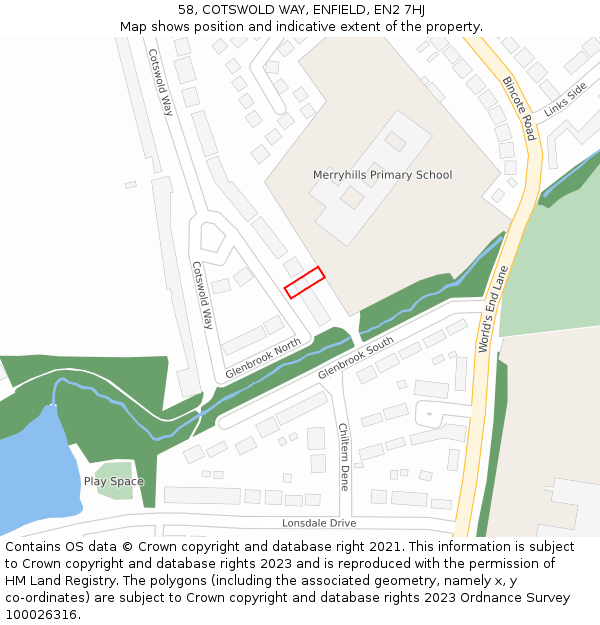 58, COTSWOLD WAY, ENFIELD, EN2 7HJ: Location map and indicative extent of plot