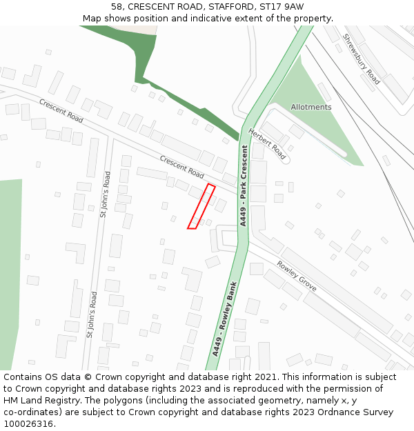 58, CRESCENT ROAD, STAFFORD, ST17 9AW: Location map and indicative extent of plot