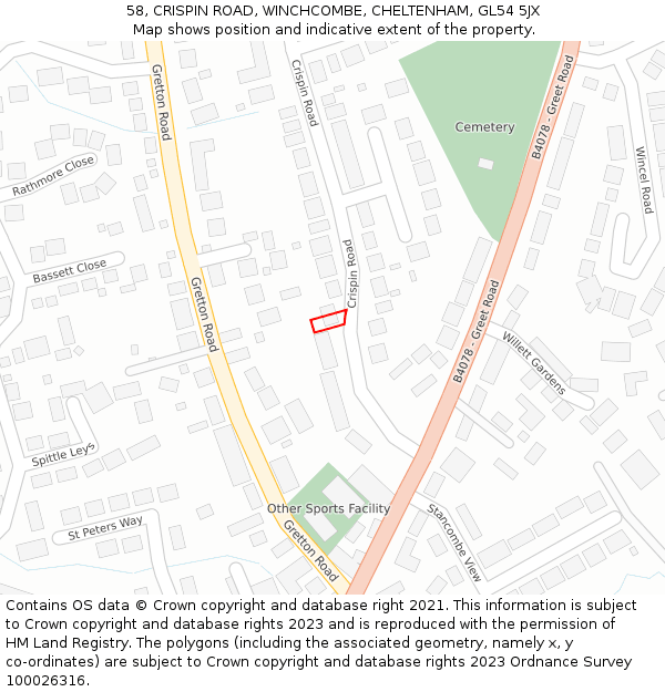 58, CRISPIN ROAD, WINCHCOMBE, CHELTENHAM, GL54 5JX: Location map and indicative extent of plot