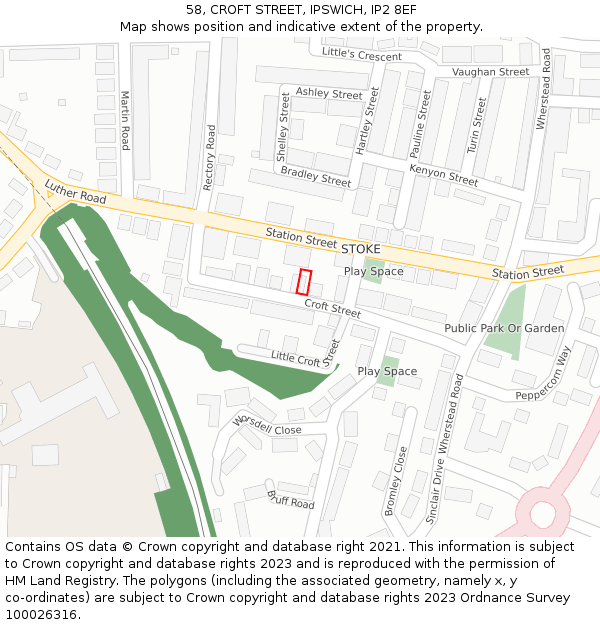 58, CROFT STREET, IPSWICH, IP2 8EF: Location map and indicative extent of plot
