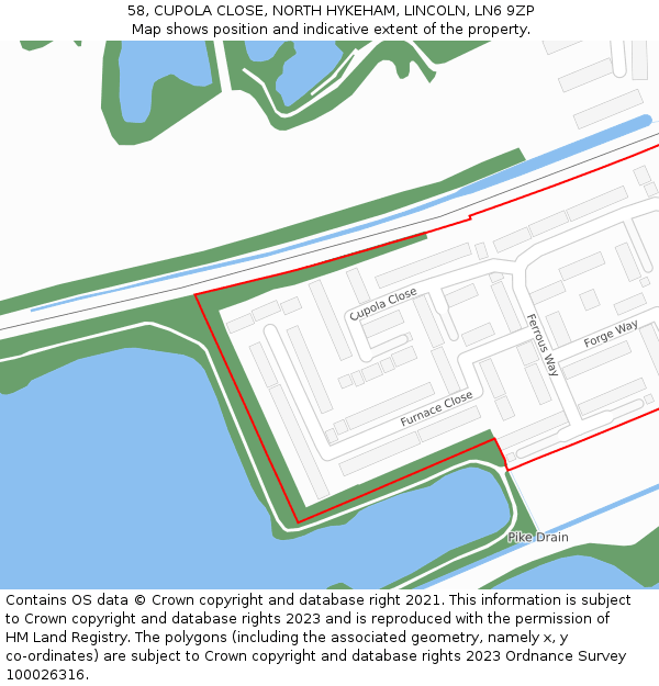 58, CUPOLA CLOSE, NORTH HYKEHAM, LINCOLN, LN6 9ZP: Location map and indicative extent of plot