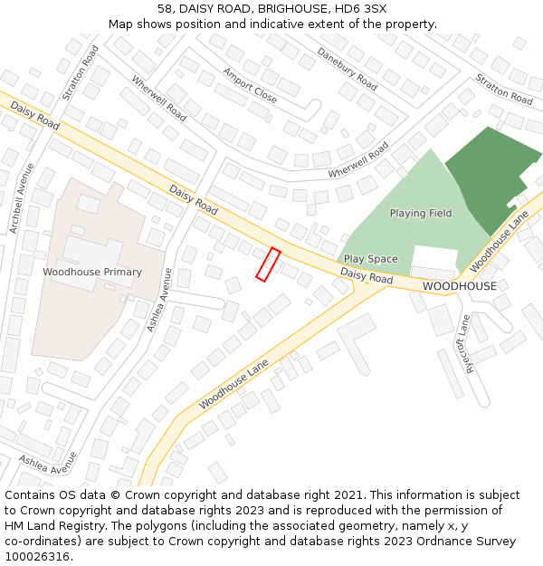 58, DAISY ROAD, BRIGHOUSE, HD6 3SX: Location map and indicative extent of plot