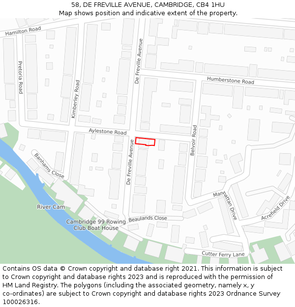 58, DE FREVILLE AVENUE, CAMBRIDGE, CB4 1HU: Location map and indicative extent of plot
