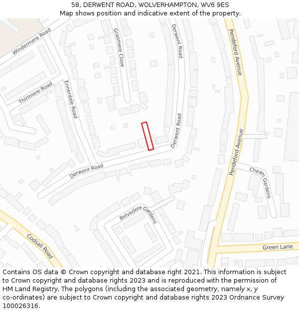 58, DERWENT ROAD, WOLVERHAMPTON, WV6 9ES: Location map and indicative extent of plot