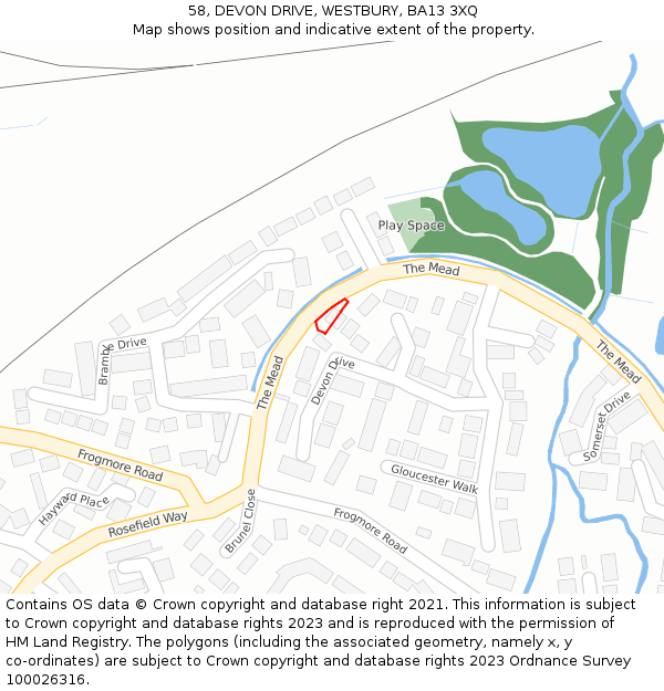 58, DEVON DRIVE, WESTBURY, BA13 3XQ: Location map and indicative extent of plot