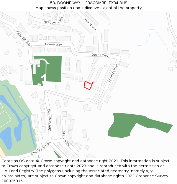 58, DOONE WAY, ILFRACOMBE, EX34 8HS: Location map and indicative extent of plot