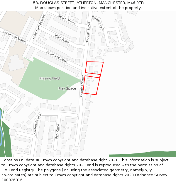 58, DOUGLAS STREET, ATHERTON, MANCHESTER, M46 9EB: Location map and indicative extent of plot