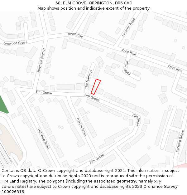 58, ELM GROVE, ORPINGTON, BR6 0AD: Location map and indicative extent of plot