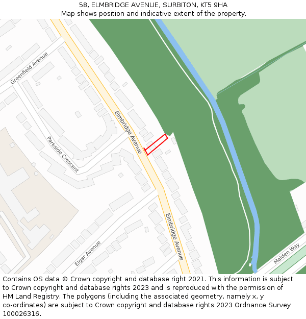 58, ELMBRIDGE AVENUE, SURBITON, KT5 9HA: Location map and indicative extent of plot