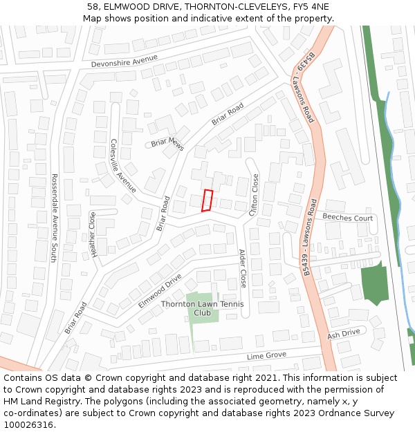 58, ELMWOOD DRIVE, THORNTON-CLEVELEYS, FY5 4NE: Location map and indicative extent of plot