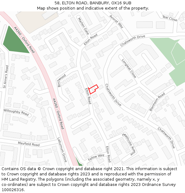 58, ELTON ROAD, BANBURY, OX16 9UB: Location map and indicative extent of plot