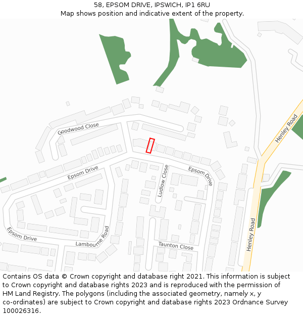 58, EPSOM DRIVE, IPSWICH, IP1 6RU: Location map and indicative extent of plot
