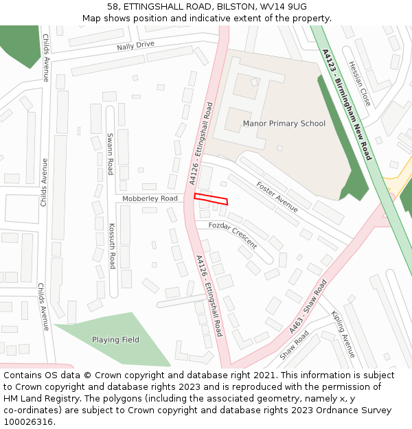 58, ETTINGSHALL ROAD, BILSTON, WV14 9UG: Location map and indicative extent of plot