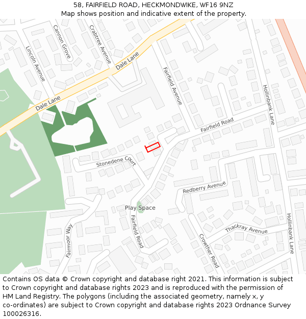 58, FAIRFIELD ROAD, HECKMONDWIKE, WF16 9NZ: Location map and indicative extent of plot