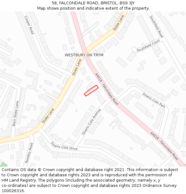 58, FALCONDALE ROAD, BRISTOL, BS9 3JY: Location map and indicative extent of plot
